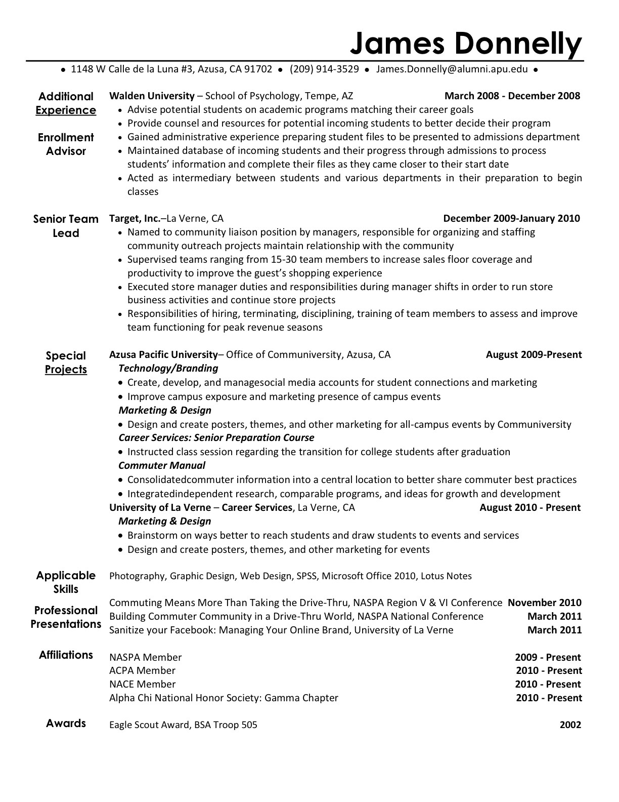 Student Resume Activities Student Activities Resume Jamesdonnelly