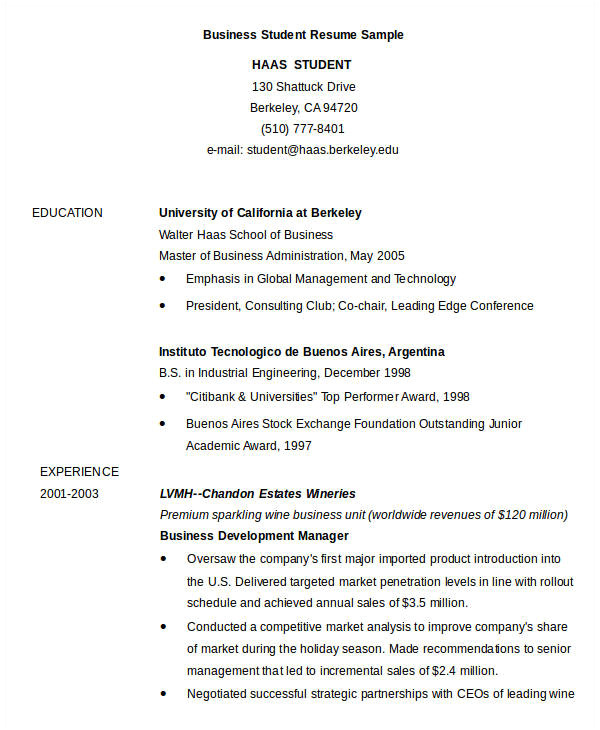 simple business resume