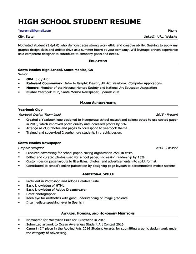 resume format high school