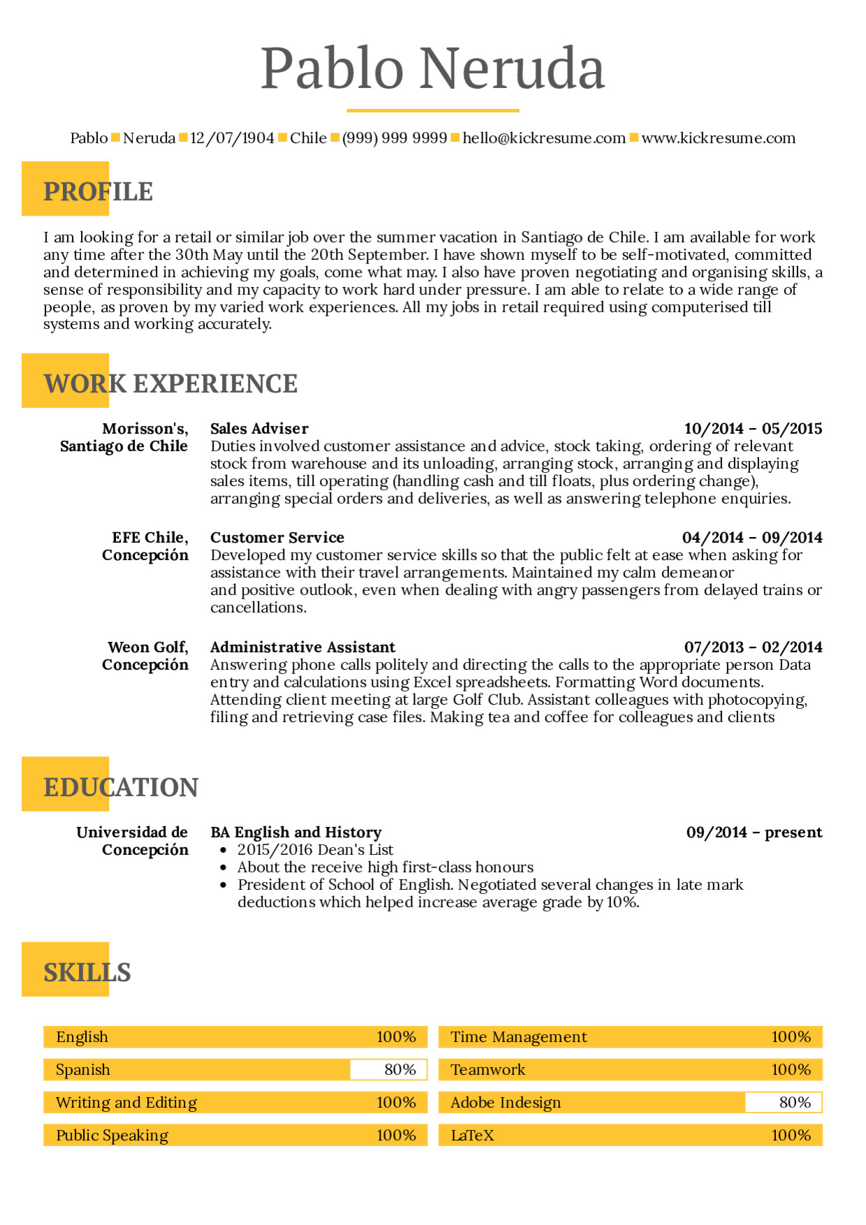 student summer job resume sample