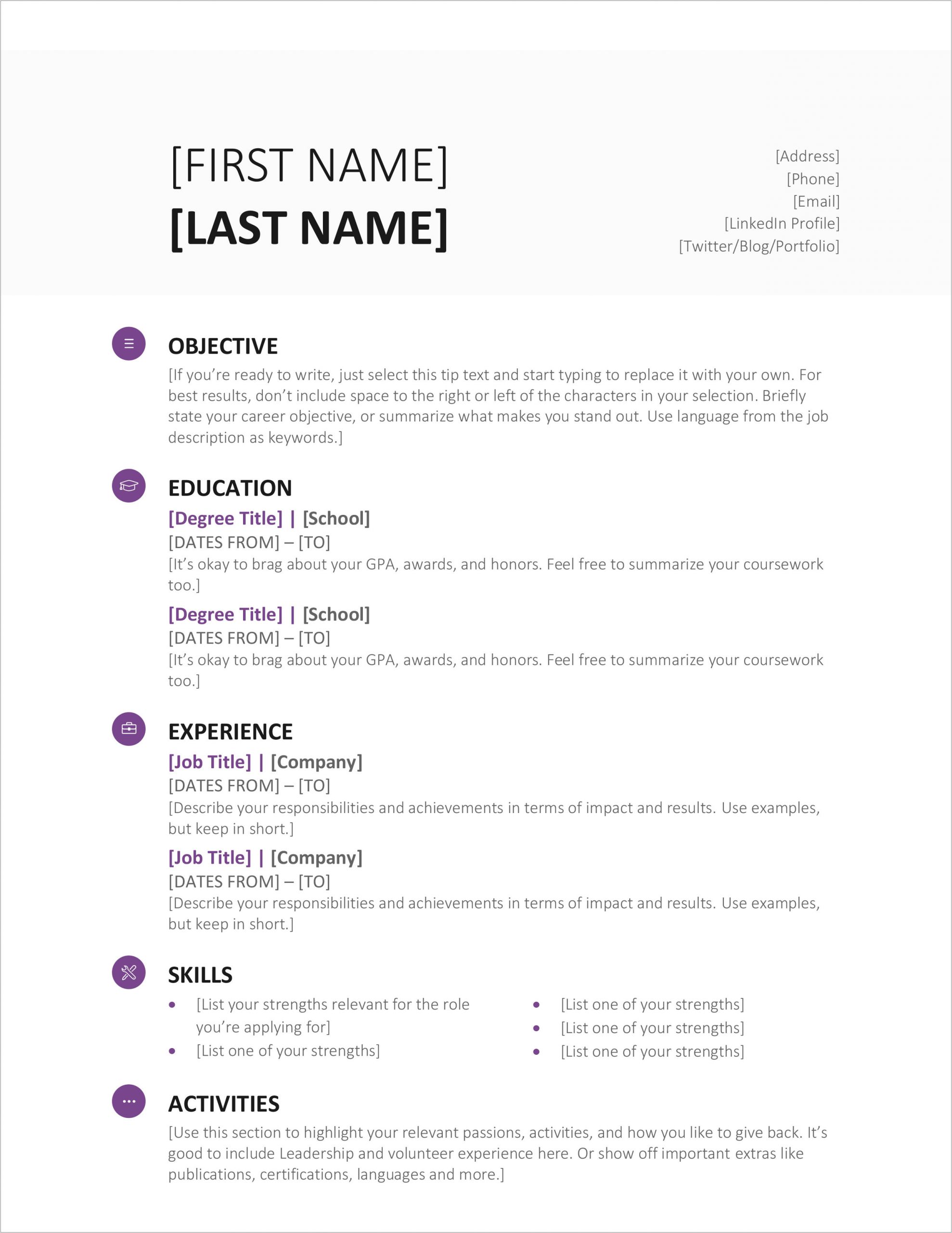 download free microsoft office resume sample and cv template