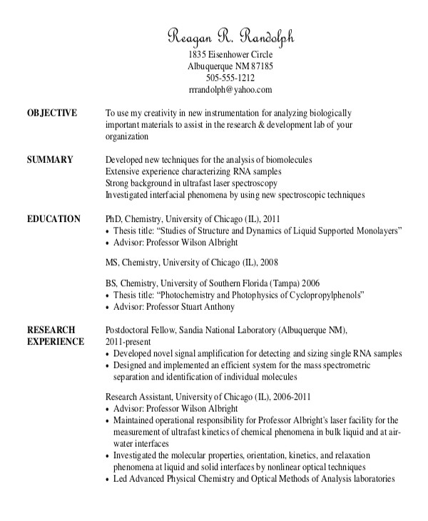 objective for resume for graduate students