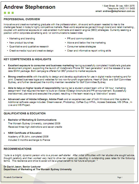 example resume template graduate resume