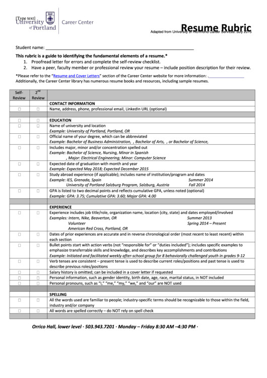 resume rubric template