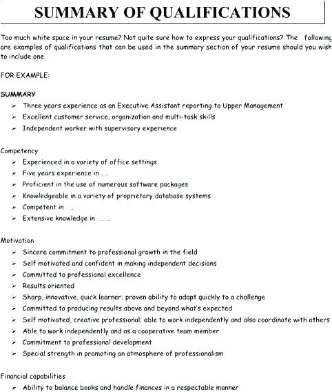 resume summary of qualifications examples project manager
