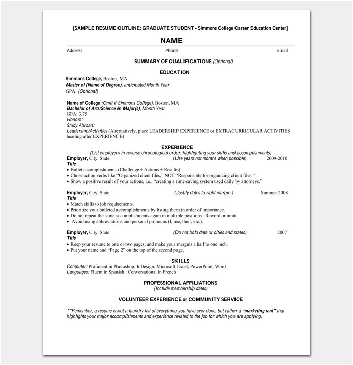 resume outline template