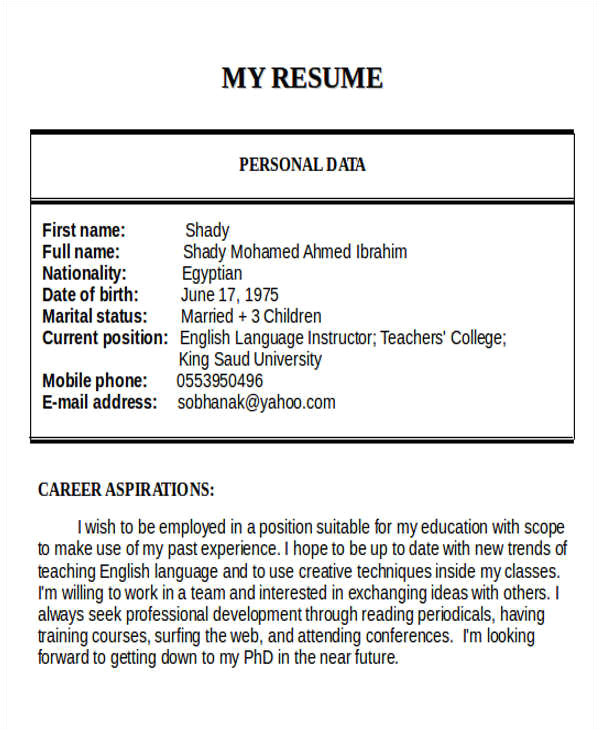 teacher resume word