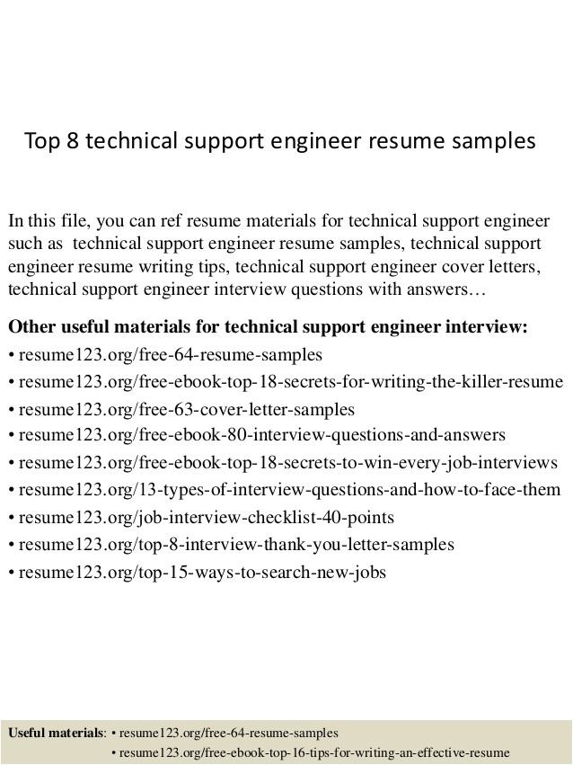 top 8 technical support engineer resume samples