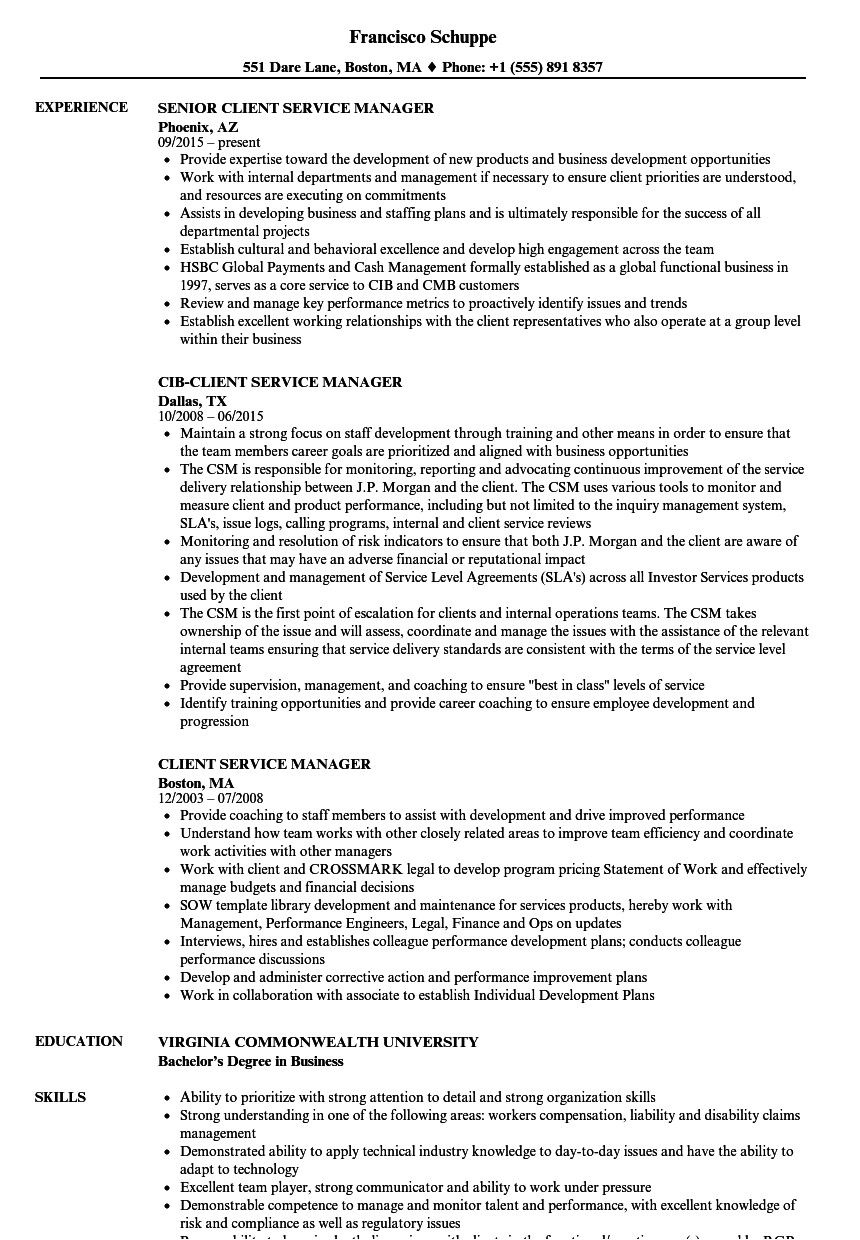 customer service manager resume examples