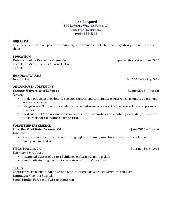 sample student resumes