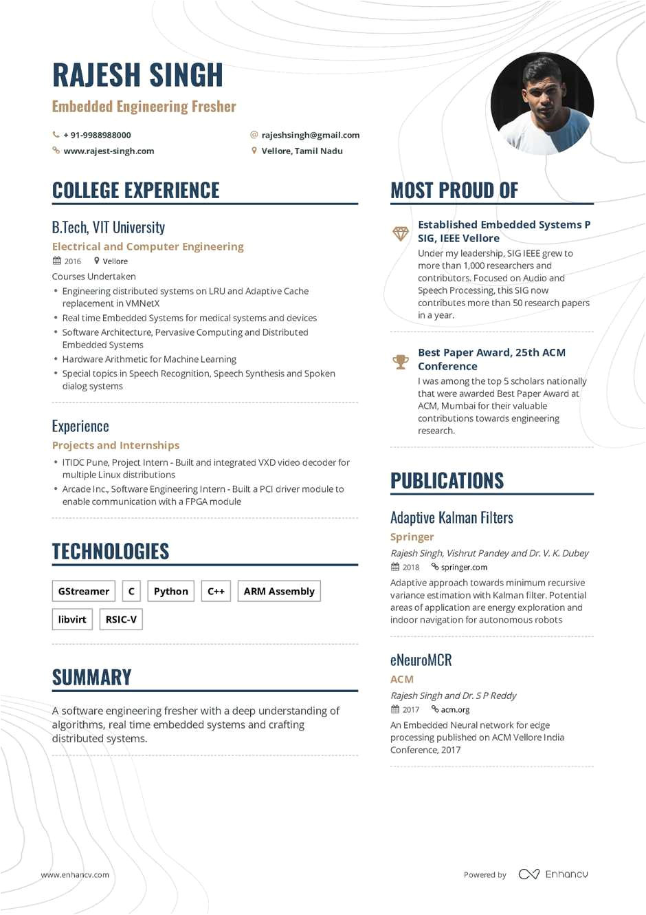 fresher intern resume