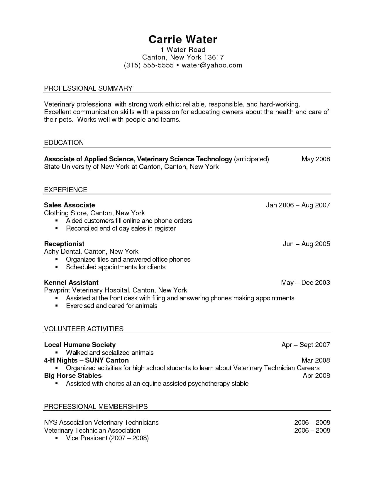 vet tech resume sample