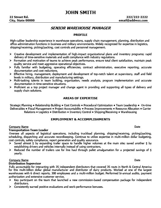 Warehouse Manager Resume Sample Warehouse Manager Resume Templates 11 Free Word Pdf