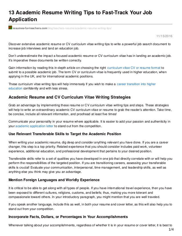 13 academic resume writing tips to fasttrack your job application