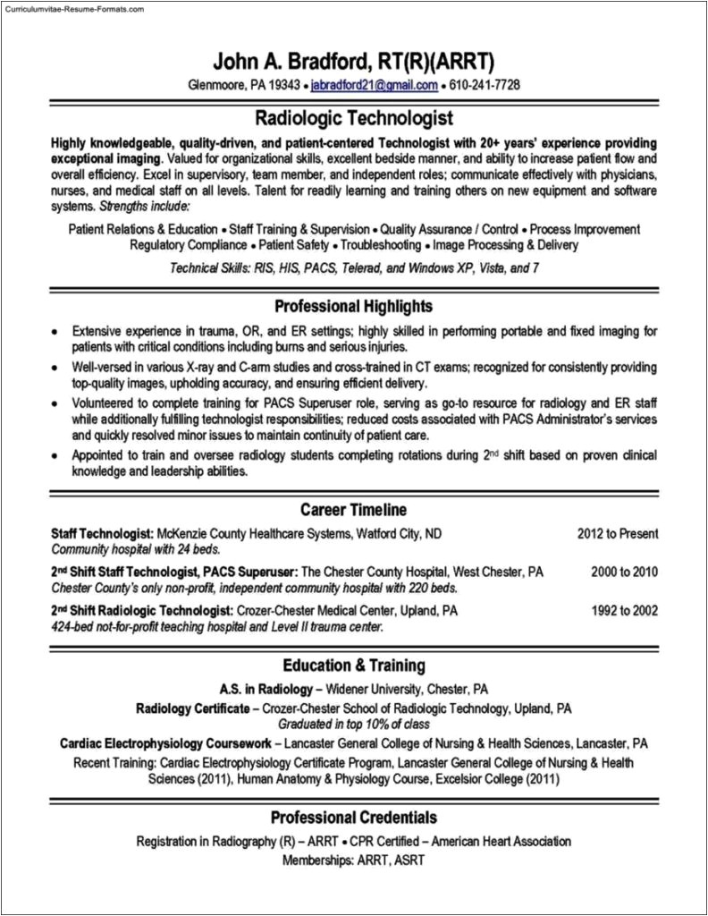 radiologic technologist resume templates