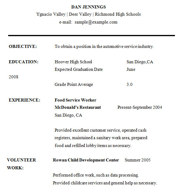 resume examples for year 9 students