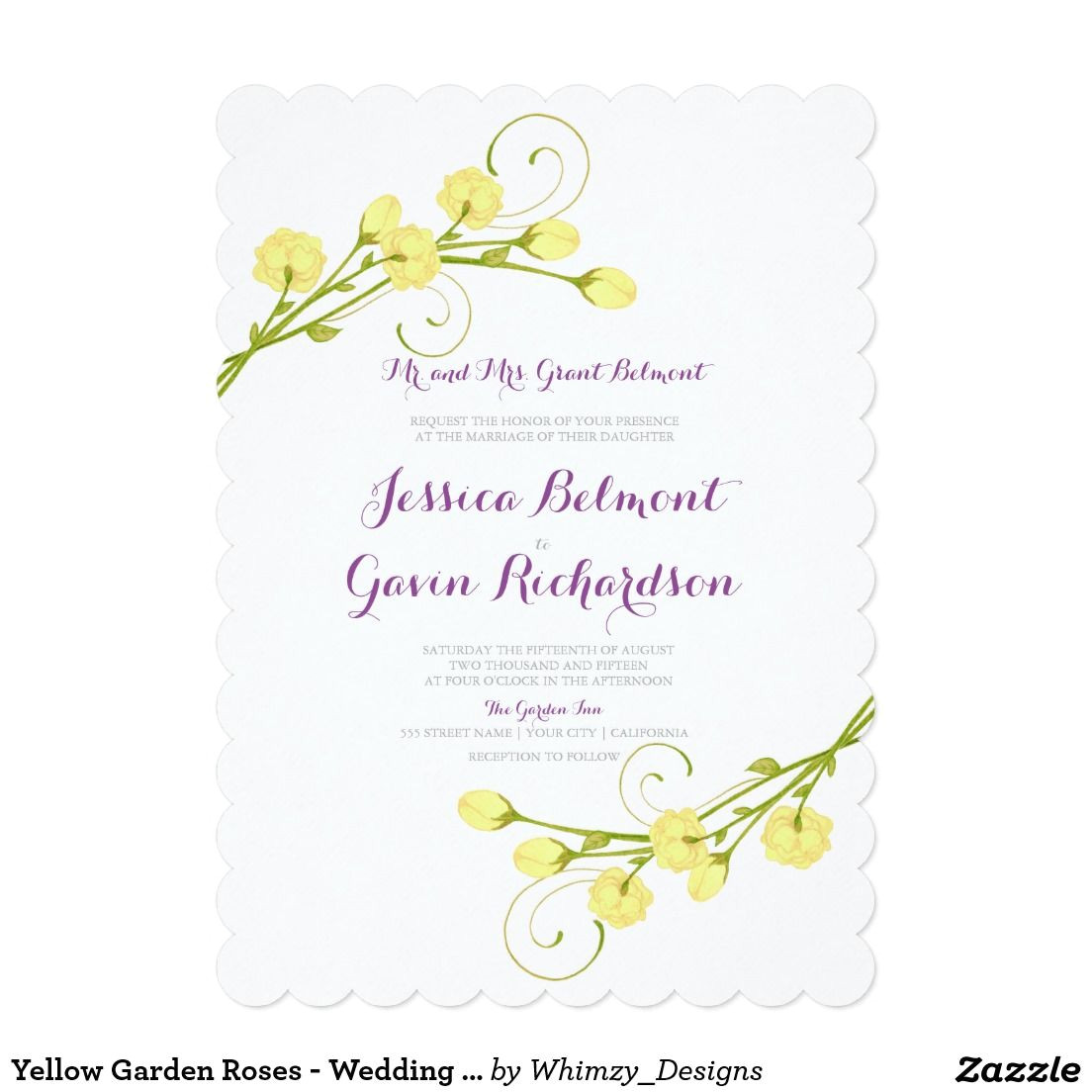 5 X 7 Invitation Card Yellow Garden Roses Wedding Invitation 5 X 7 Invitation