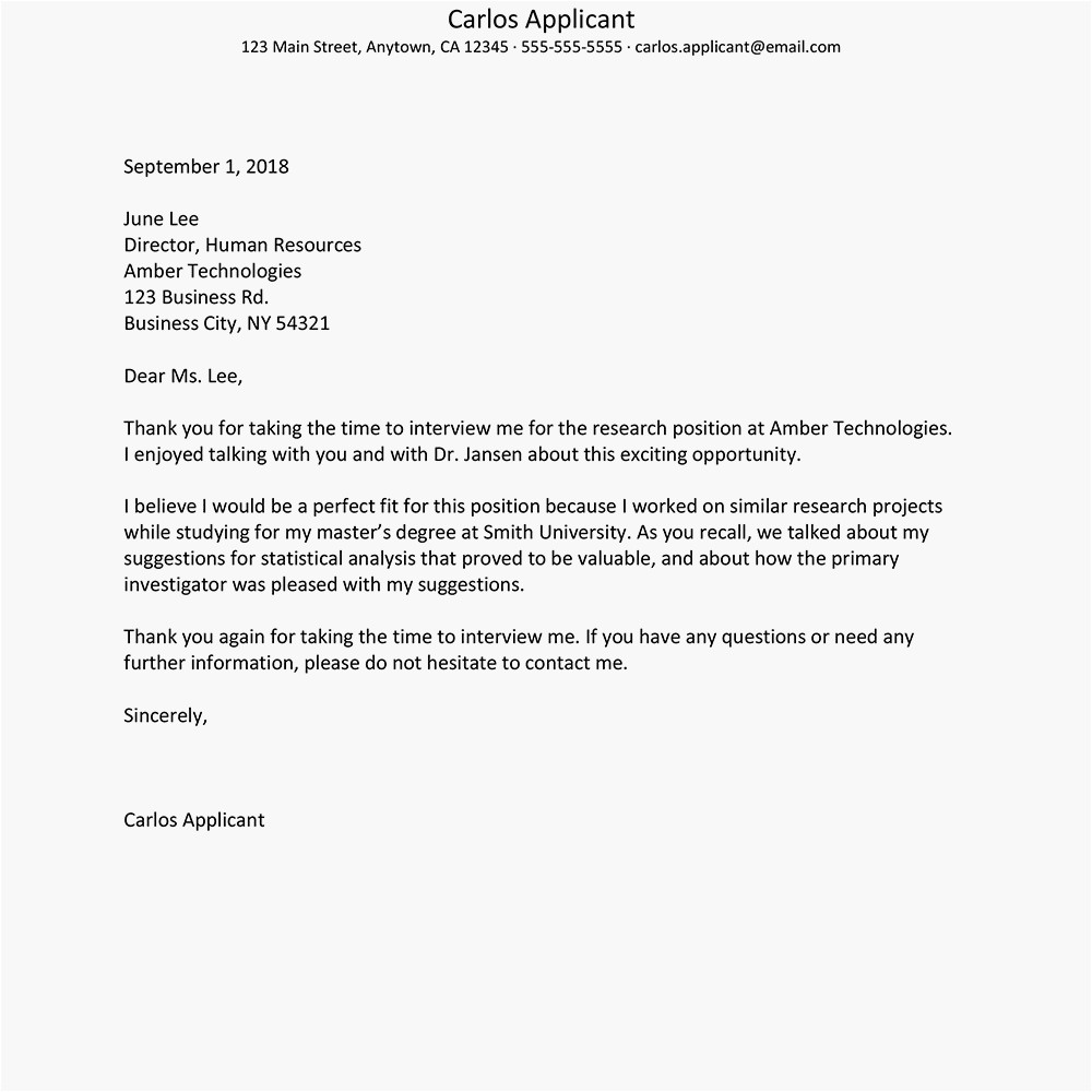 After Interview Thank You Card format for Writing An Interview Thank You Letter