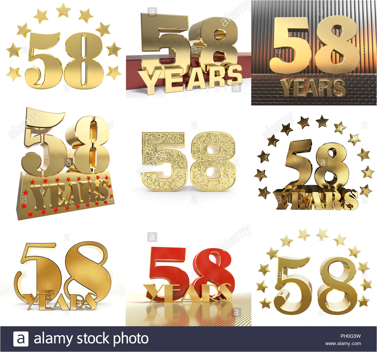 set of number fifty eight year 58 year celebration design anniversary golden number template elements for your birthday party 3d illustration ph0g3w jpg