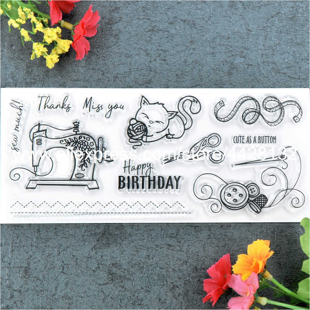 happy birthday cats sewing machine scrapbook diy photo cards rubber stamp clear stamp transparent stamp 18 jpg q50 jpg