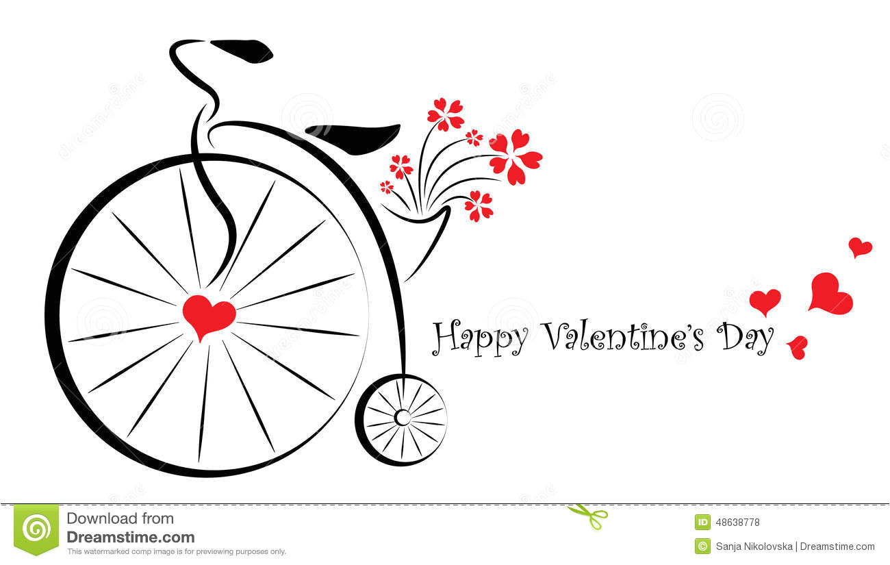 valentines day gift card her simple cute stylish vector illustration old bicycle basket full flowers 48638778 jpg