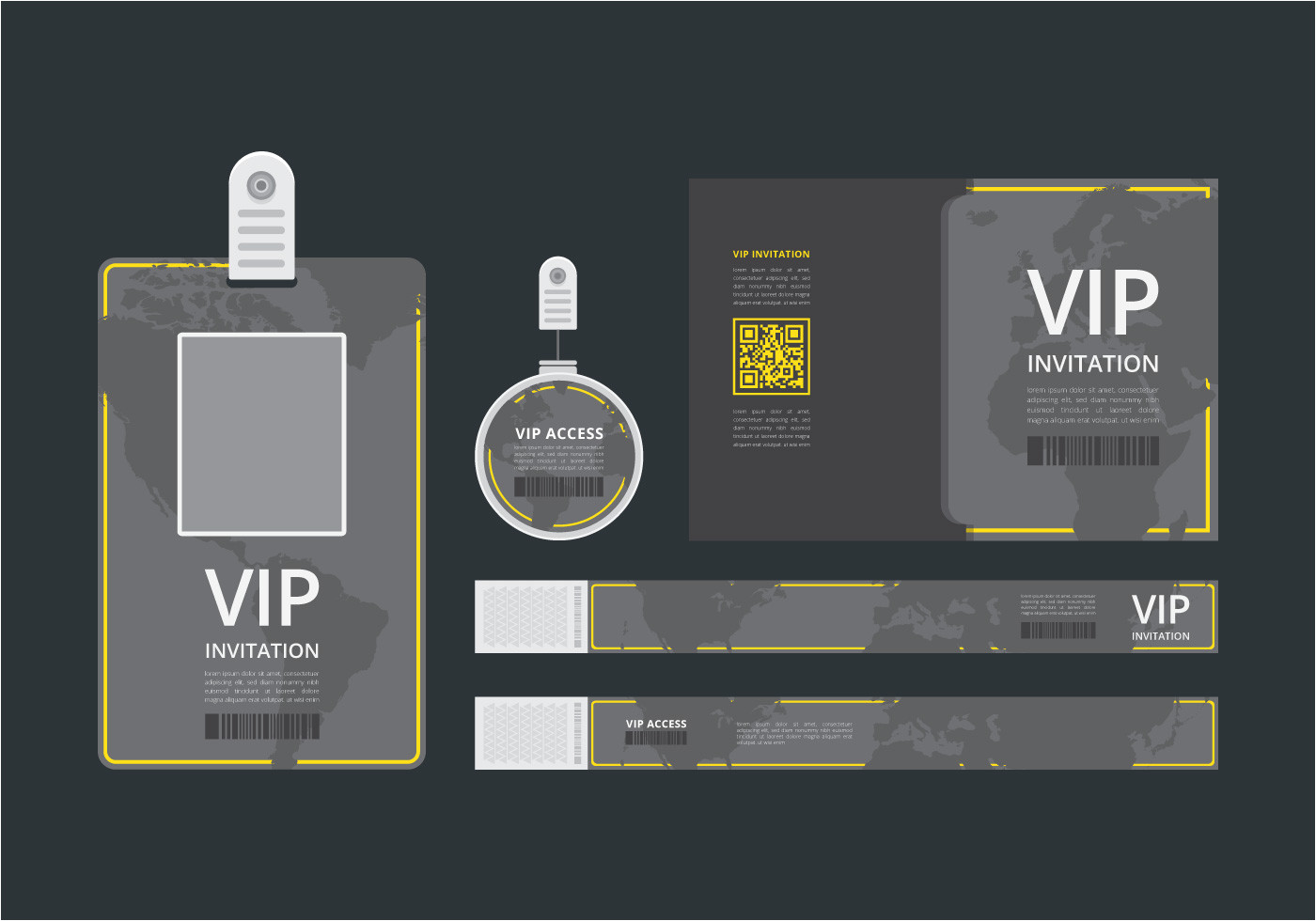 vip pass id card template vip pass for event template flat blank vertical id with yellow lines mockup jpg