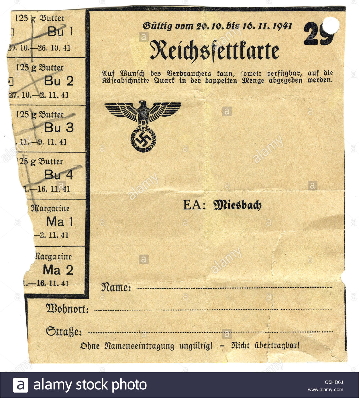 nationalsozialismus nationalsozialismus dokumente ration card fur fett miesbach 1941 additional rights clearences na g5hd6j jpg
