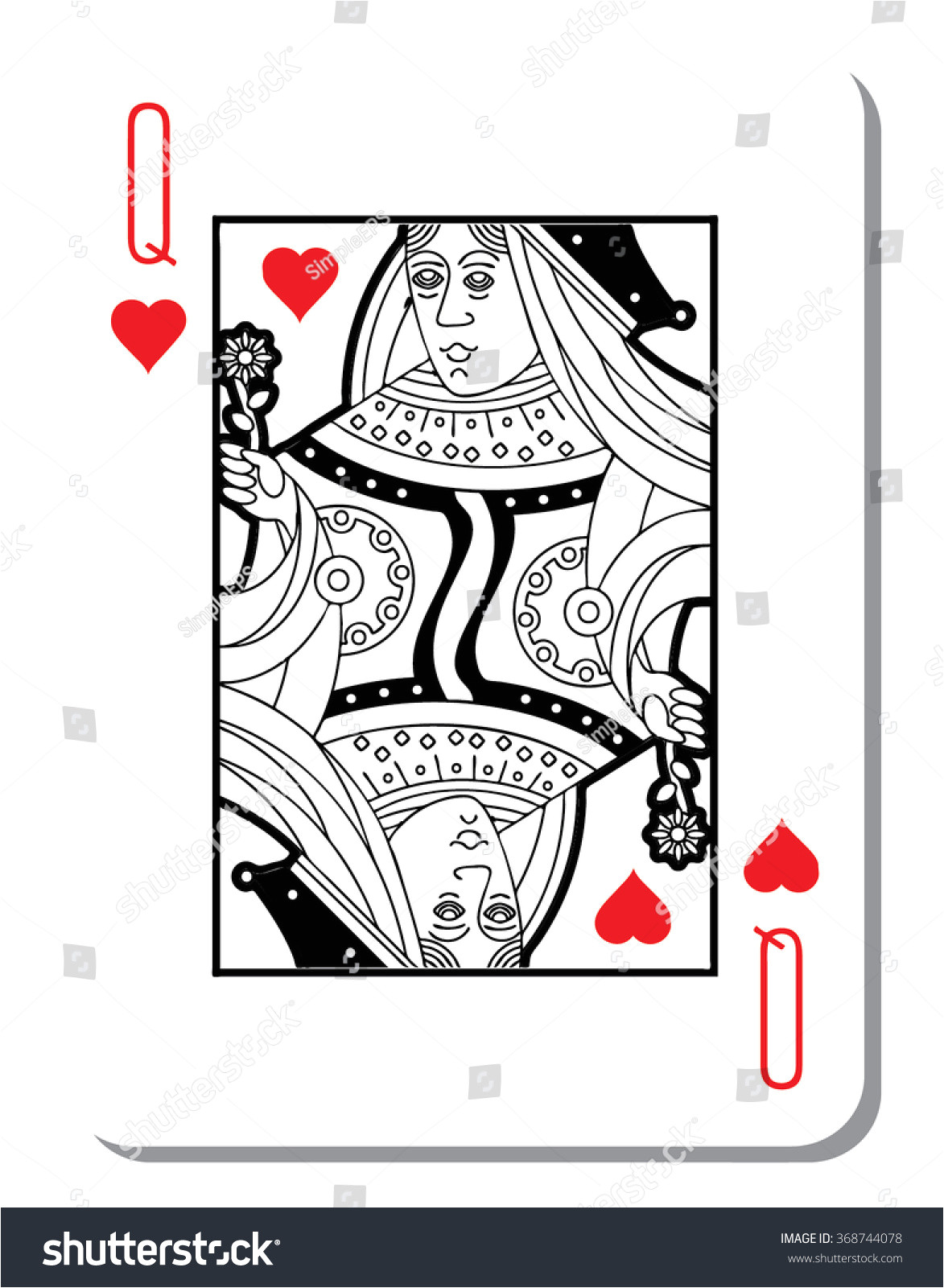 stock vector hearts queen with a blank background for poker from a deck of playing cards quality vector 368744078 jpg