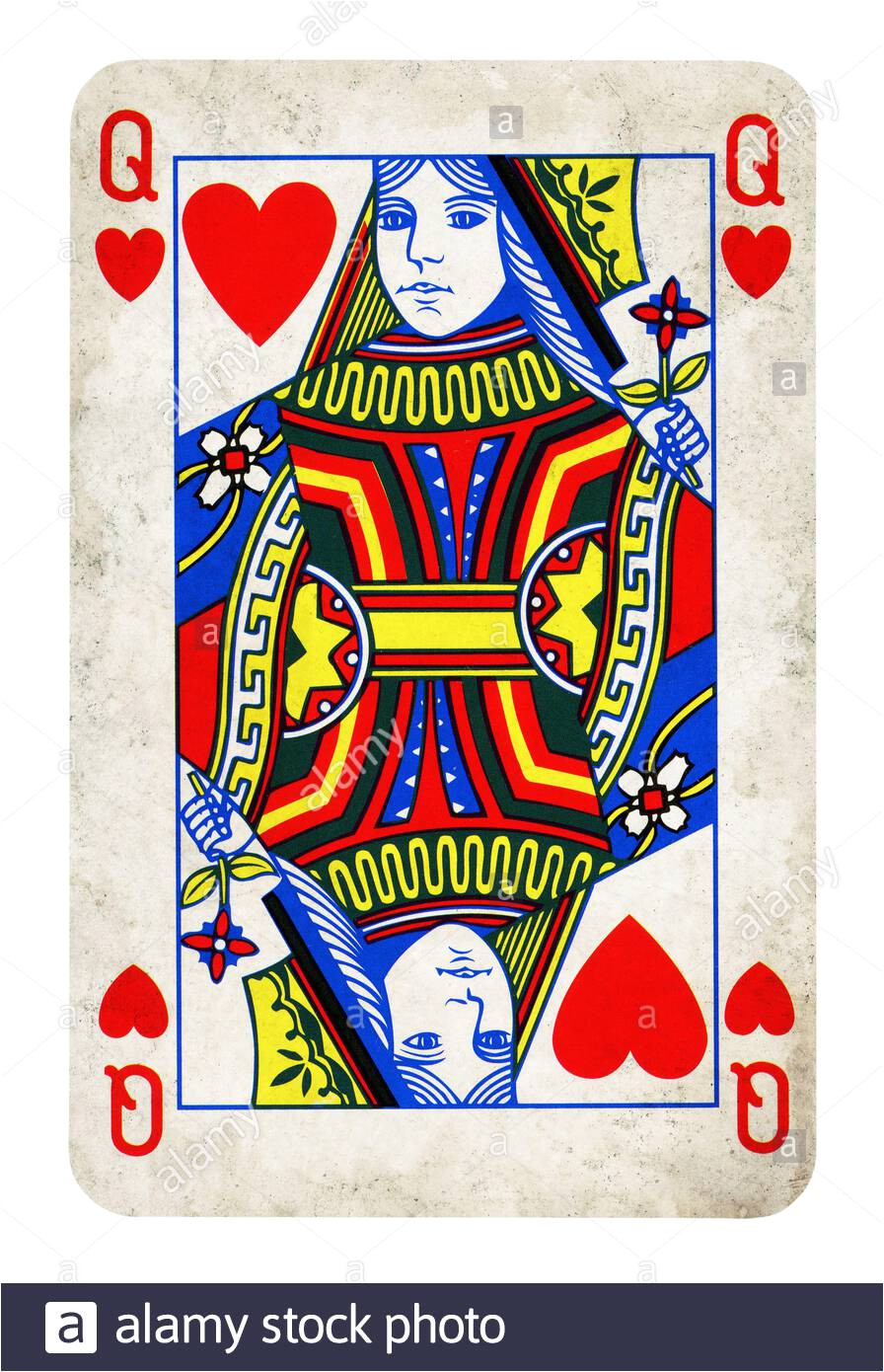 queen of hearts vintage playing card isolated on white clipping path included 2akp31m jpg