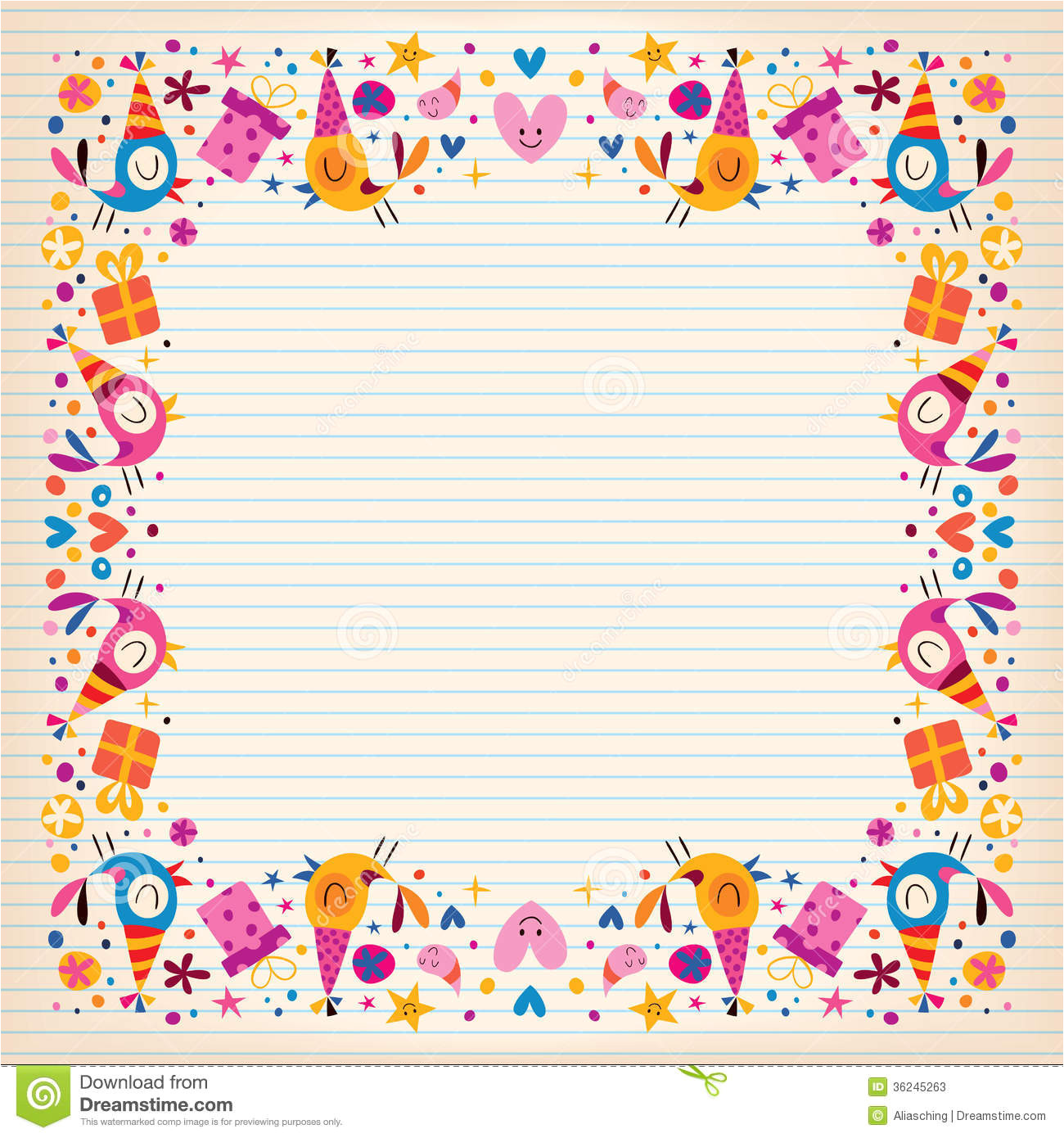 happy birthday border lined paper card space text decorative frame design 36245263 jpg