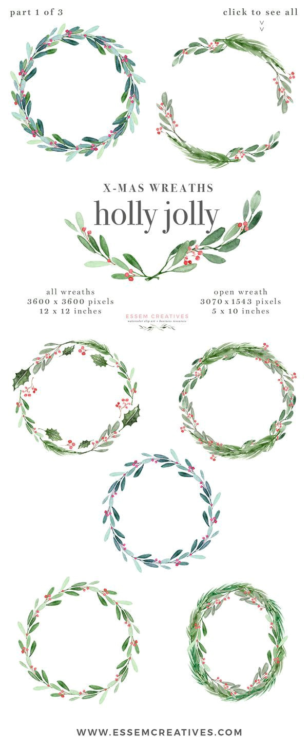 Border Design for Christmas Card Watercolor Christmas Wreath Clipart Christmas Card
