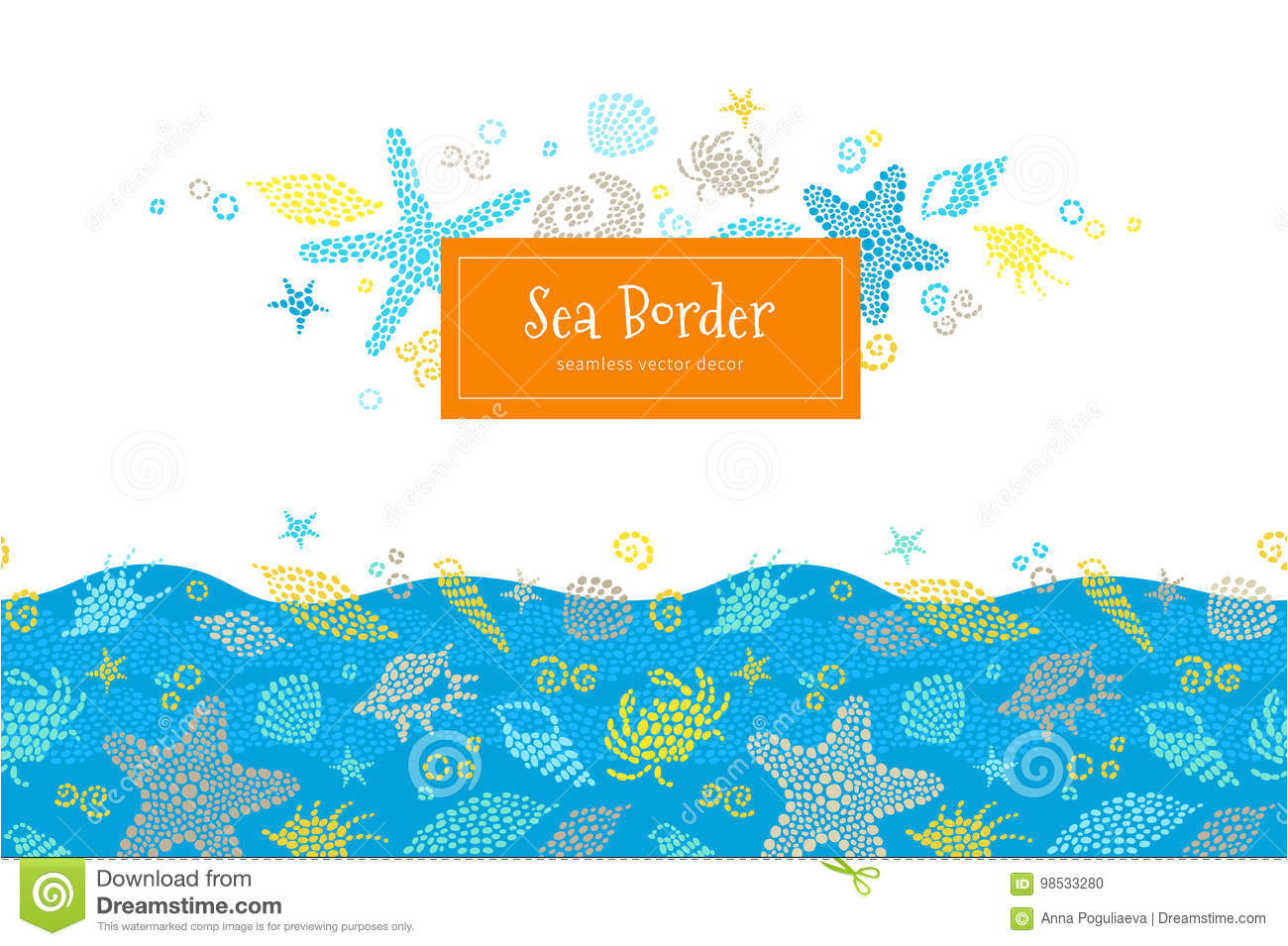 vector seamless border sea elements crabs seashells ornate maritime decor drops spotty background card 98533280 jpg