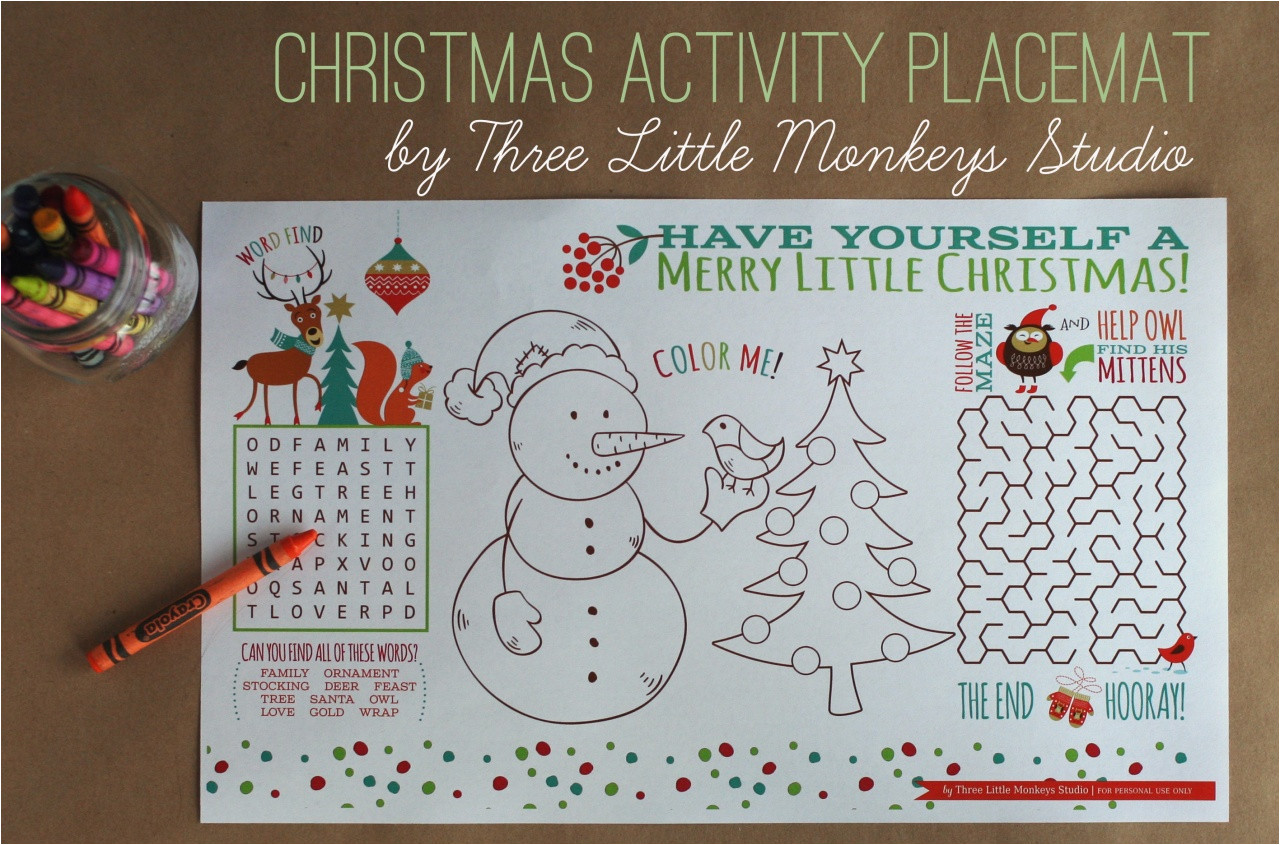 family christmas gift ideas 2015 christmas activity placemat free printable three little from family christmas gift ideas 2015 jpg