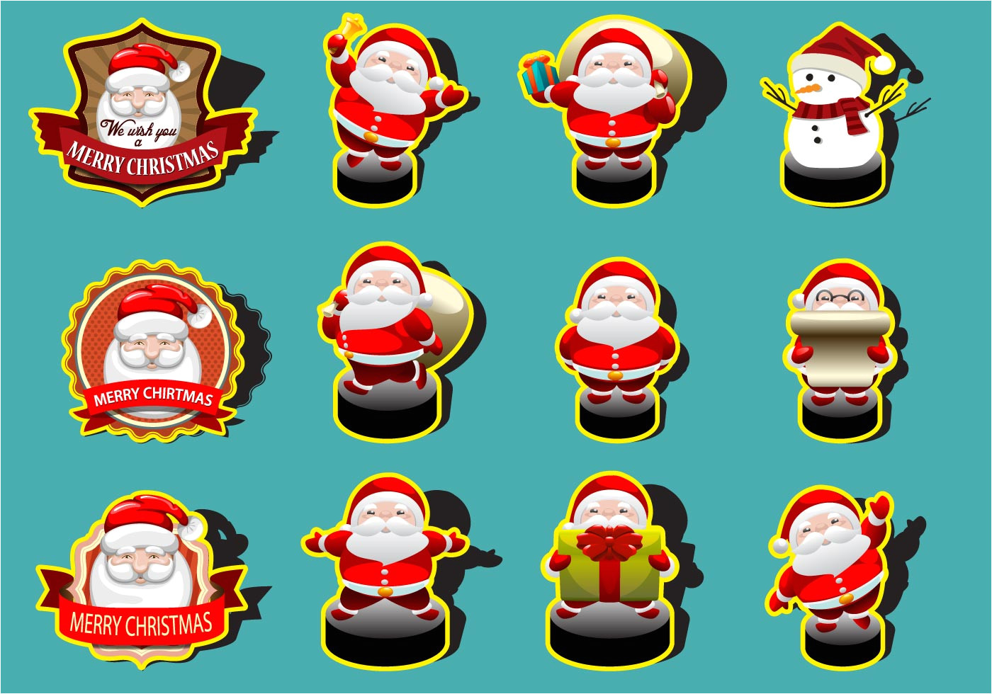 santa cute sticker collection vectors jpg