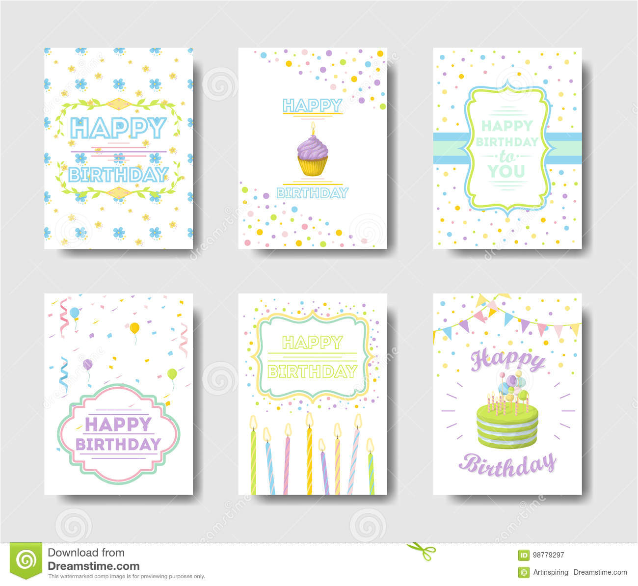 birthday cards set happy greetings cute decorations 98779297 jpg