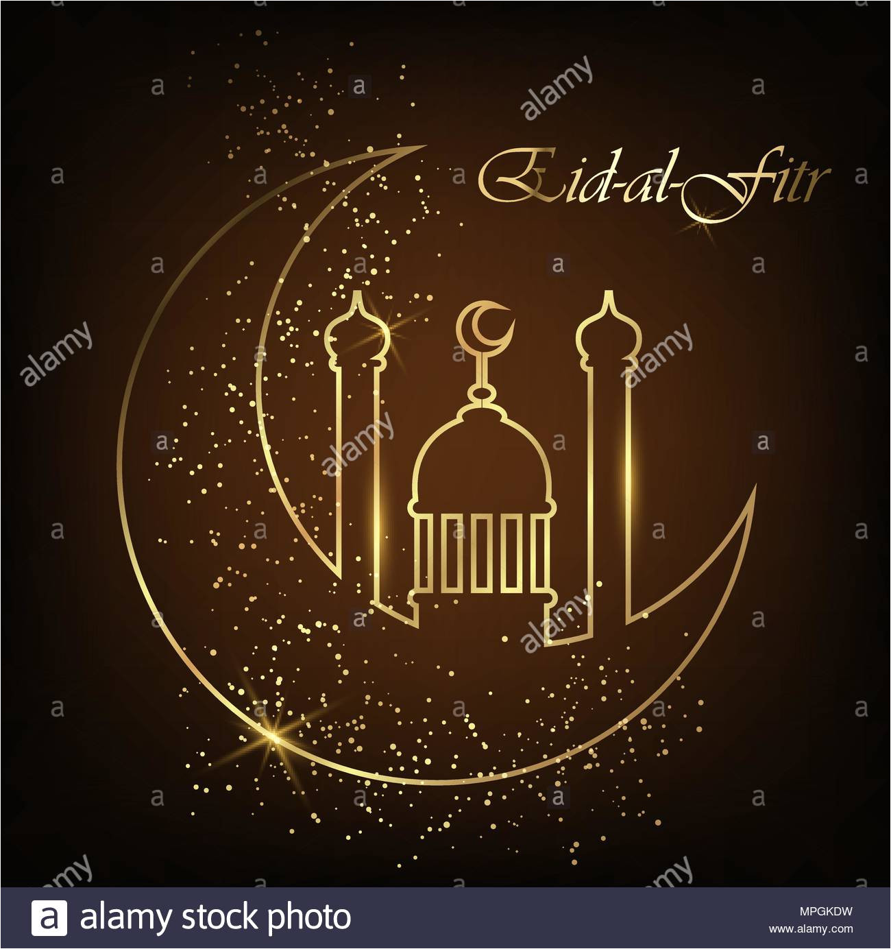 eid al fitr grusskarte mit line moschee kuppel mond und goldenen sand eid mubarak vector illustration auf schwarzen hintergrund mpgkdw jpg