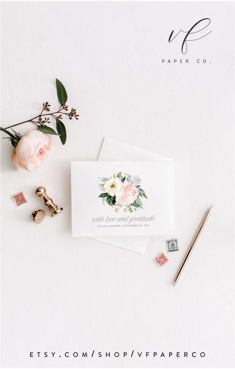 Etsy Thank You Card Wedding Printable Thank You Cards Wedding Template Editable Bridal Shower Wedding Shower Floral Blush Folded Card You Edit In Templett