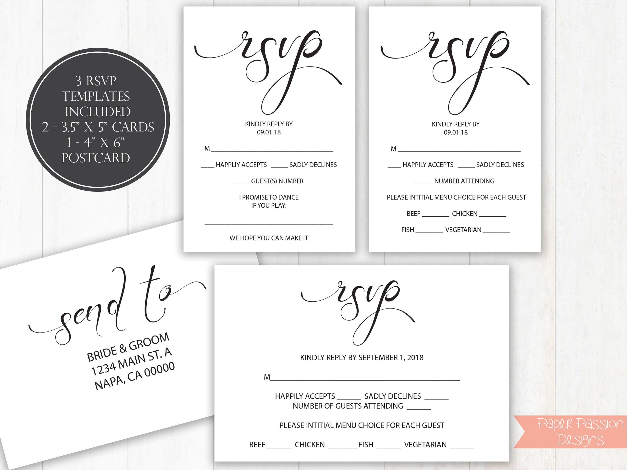 Fill Out Rsvp Card Wedding Wedding Rsvp Templates Rsvp Postcard Calligraphy Rsvp