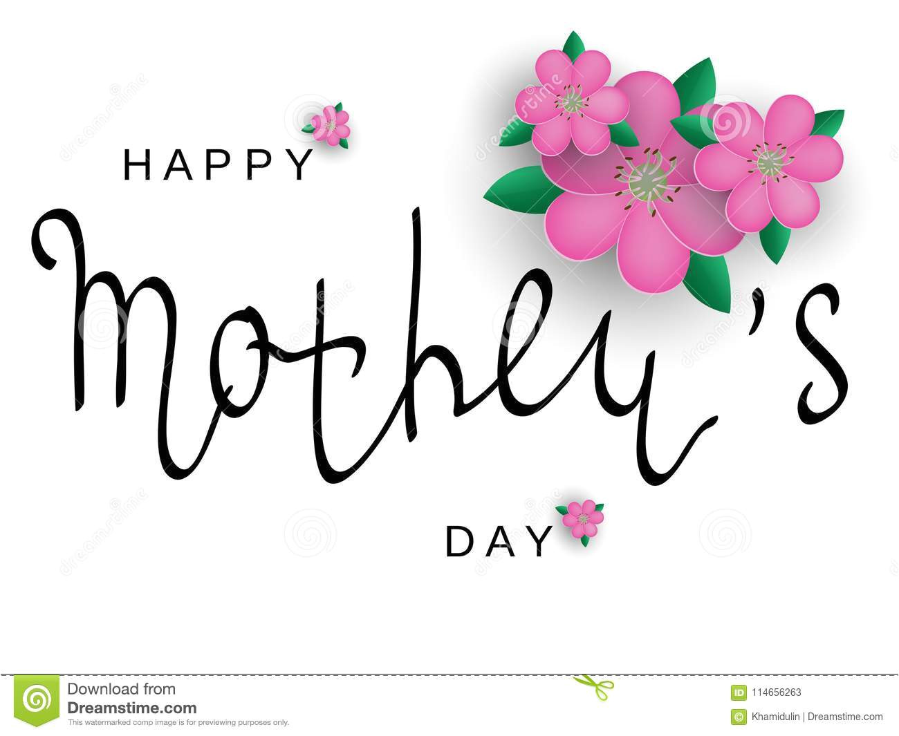 vector greeting card mother s day black calligraphy inscription pink flowers festive happy white background 114656263 jpg