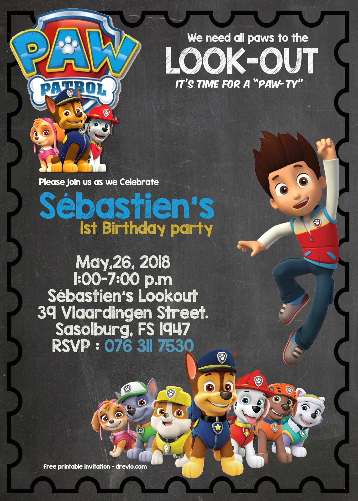 Free Paw Patrol Happy Birthday Card Free Printable Paw Patrol Birthday Invitation Chalkboard Psd