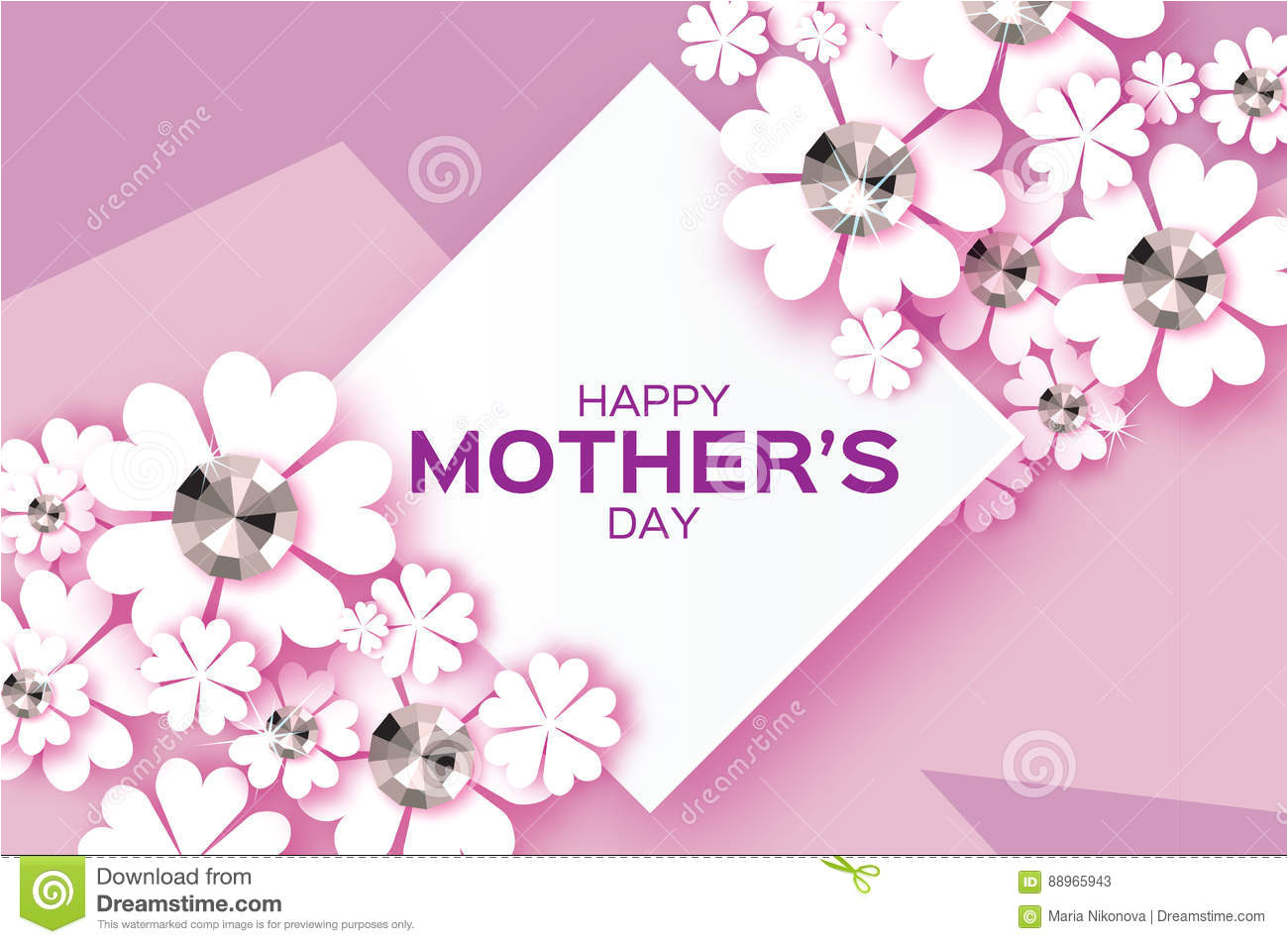 purple happy mothers day brilliant stones white paper cut flower rhombus frame greeting card international women s 88965943 jpg