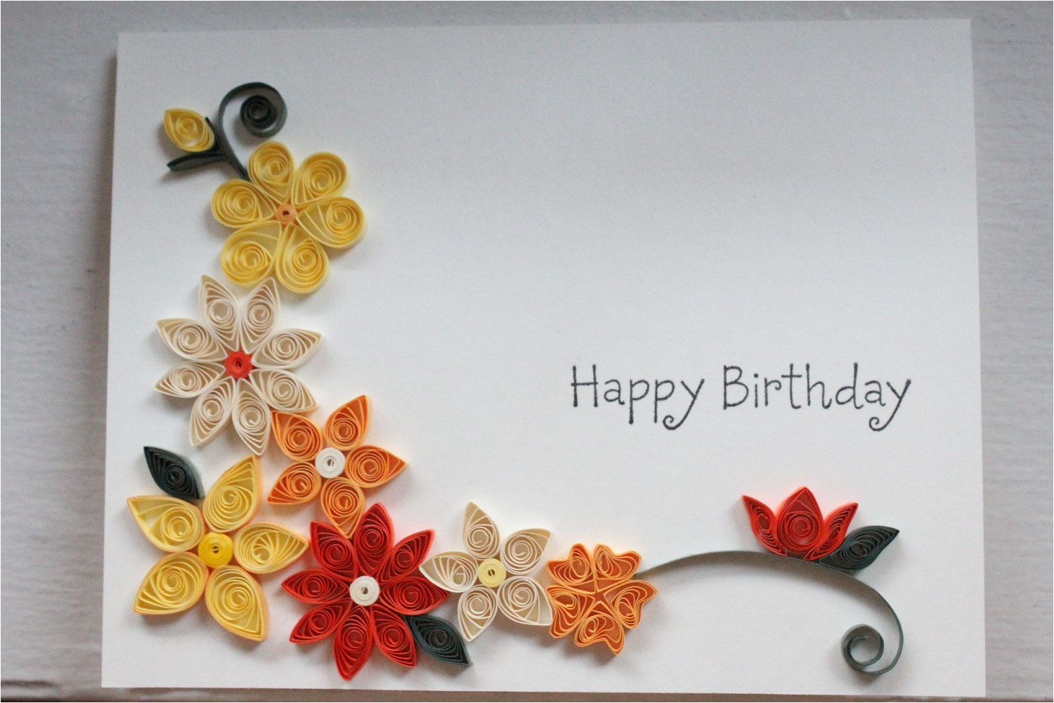 Greeting Card Designs Handmade Paper Handcrafted Birthday Card with Paper Quilled Flowers