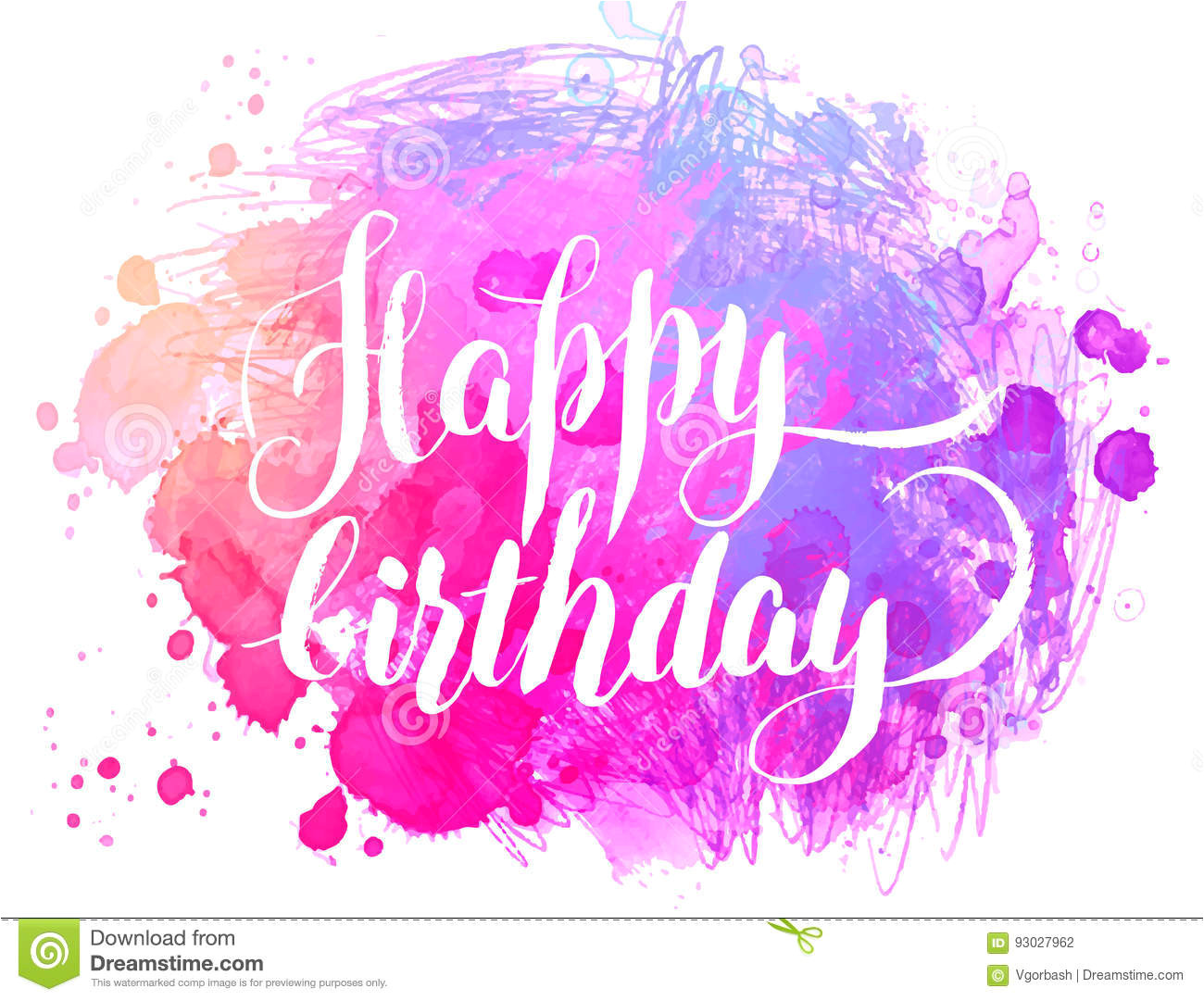 happy birthday watercolor greeting card vector illustration i isolated white abstract background calligraphy handwritten 93027962 jpg