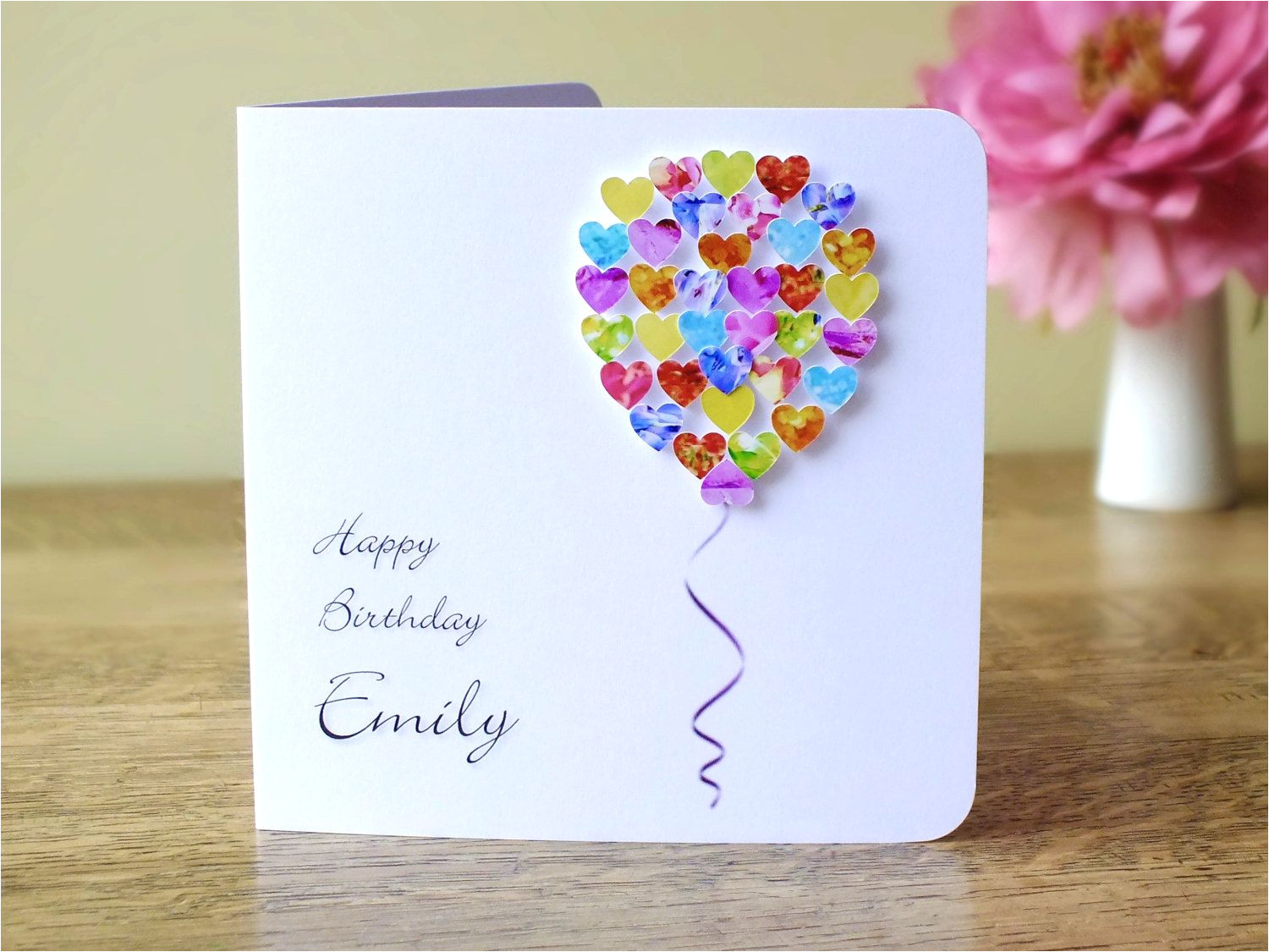 Happy Birthday Love Card with Name Personalised Birthday Card Customised Colourful Balloon