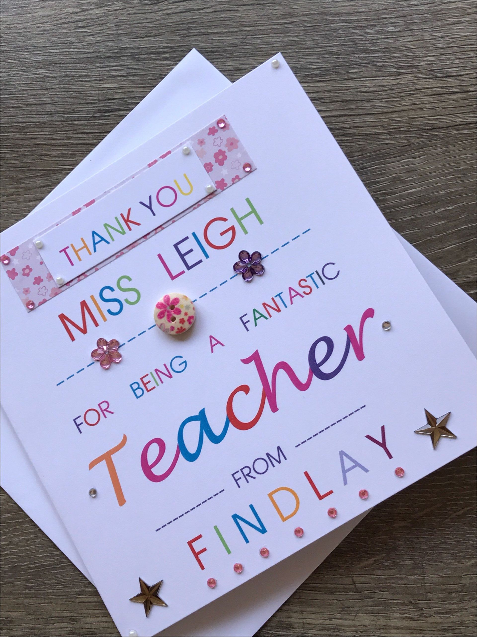 Ideas for A Thank You Card for A Teacher Thank You Personalised Teacher Card Special Teacher Card