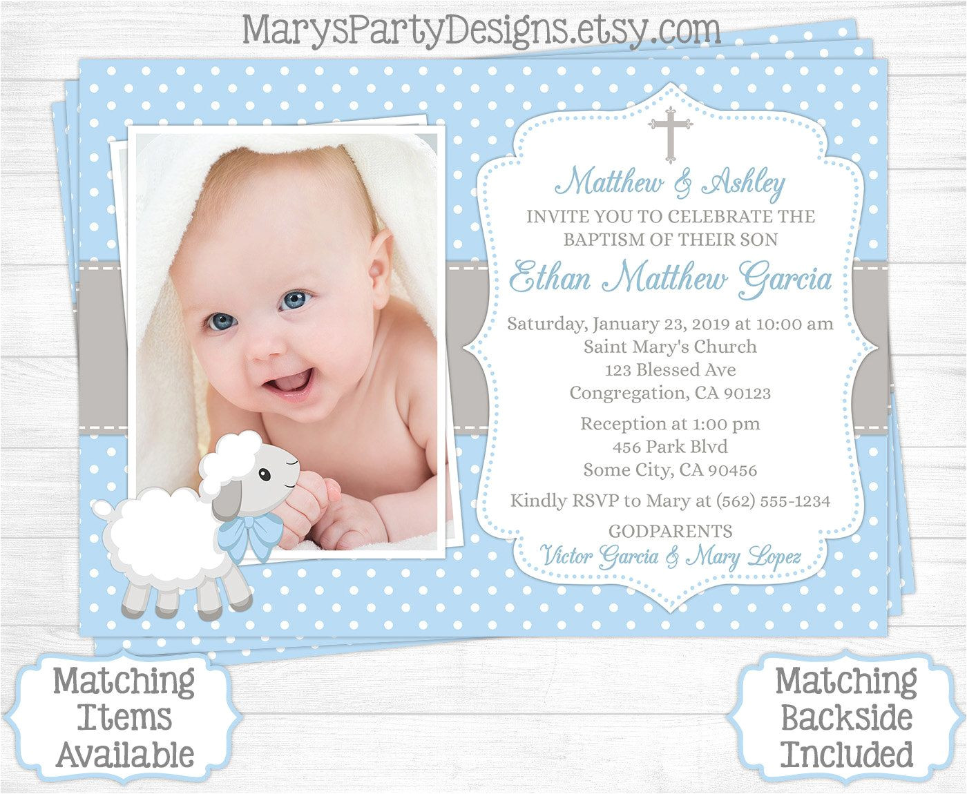 Invitation Card for Christening Background Lamb Baptism Invitation Boy First 1st Birthday Christening