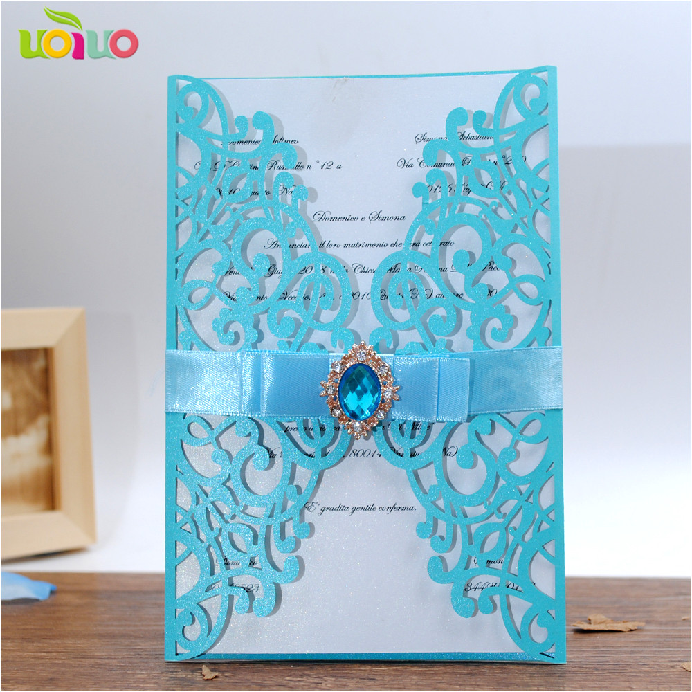 diy 25set free customize inc263 sky blue laser cut wedding invitation card tied bow big rhinestone jpg