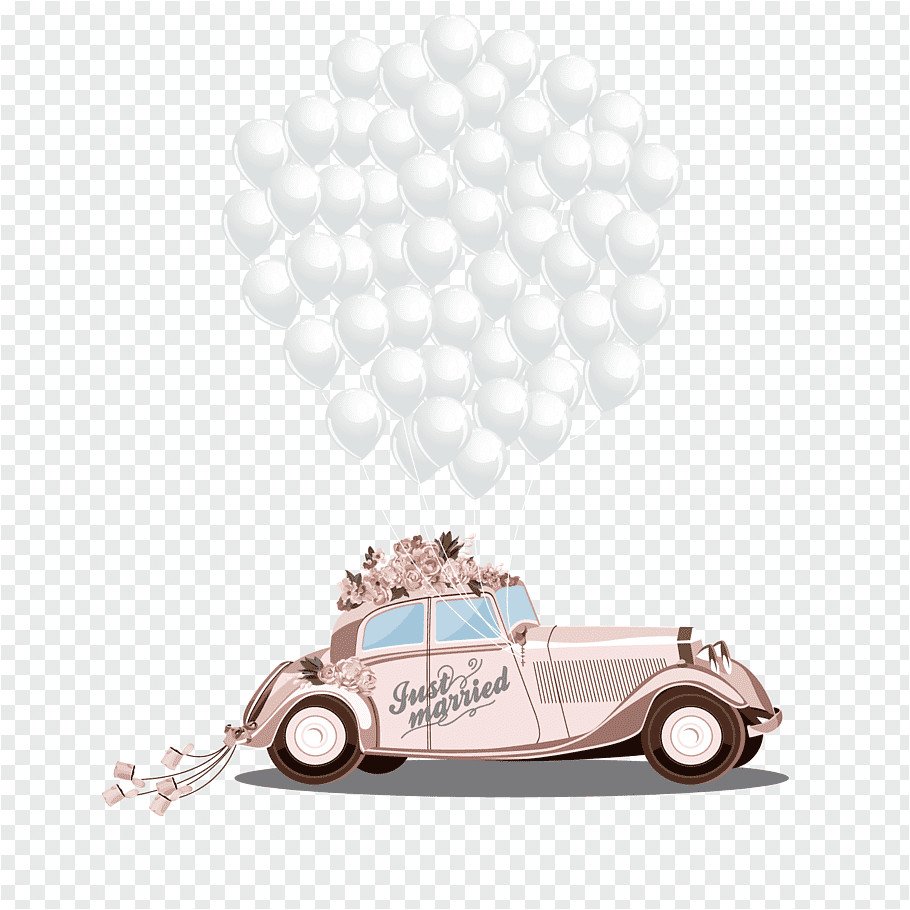 wedding invitation marriage bridegroom cartoon romantic wedding car brown car and balloon illustration png clip art png