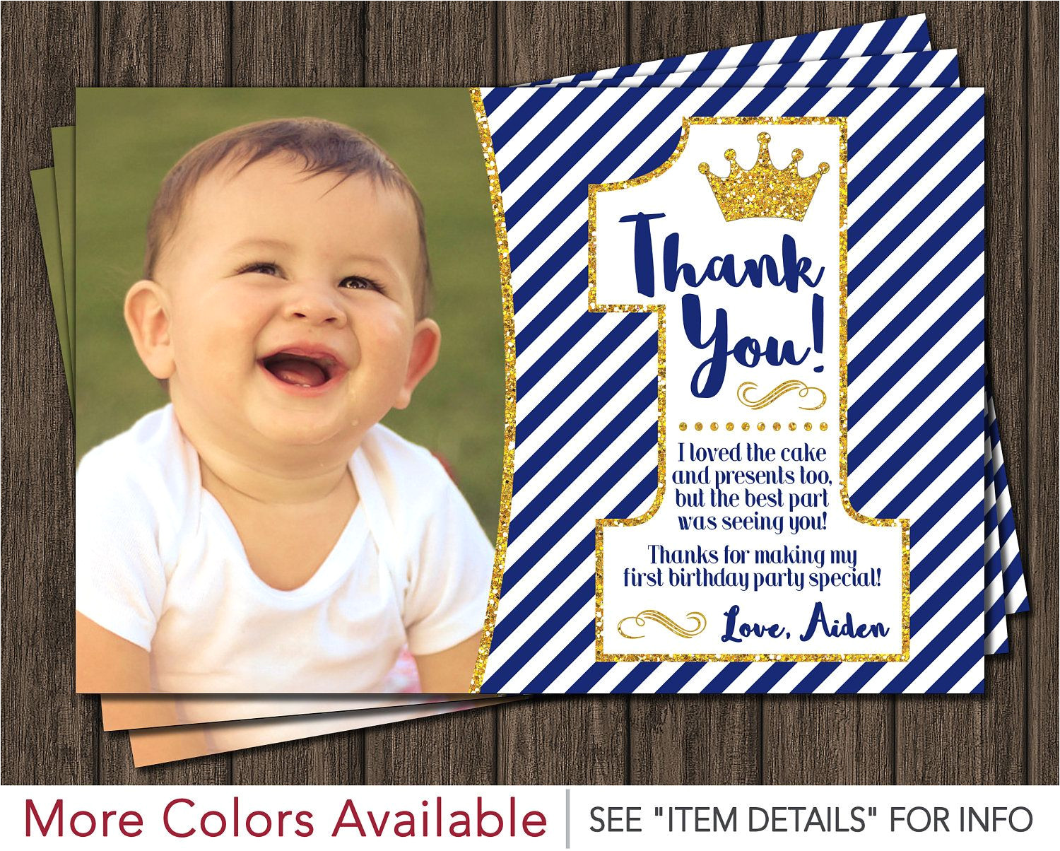 Kid Birthday Thank You Card Wording Prince First Birthday Thank You Card Royal Blue 1st