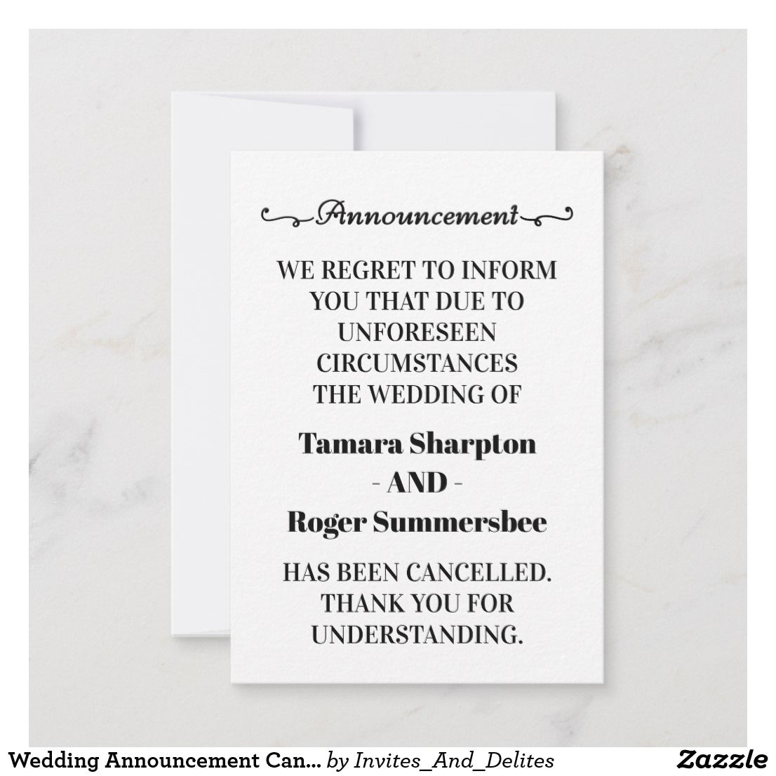 Late Wedding Thank You Card Poems Wedding Announcement Cancellation Cards Zazzle Com with